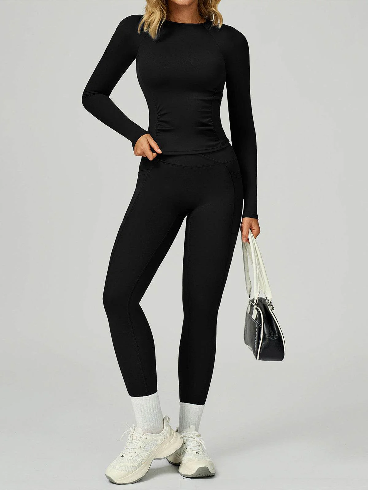 Sport Set with Long Sleeve Crew Neck T-Shirt and Legging - Artadvier