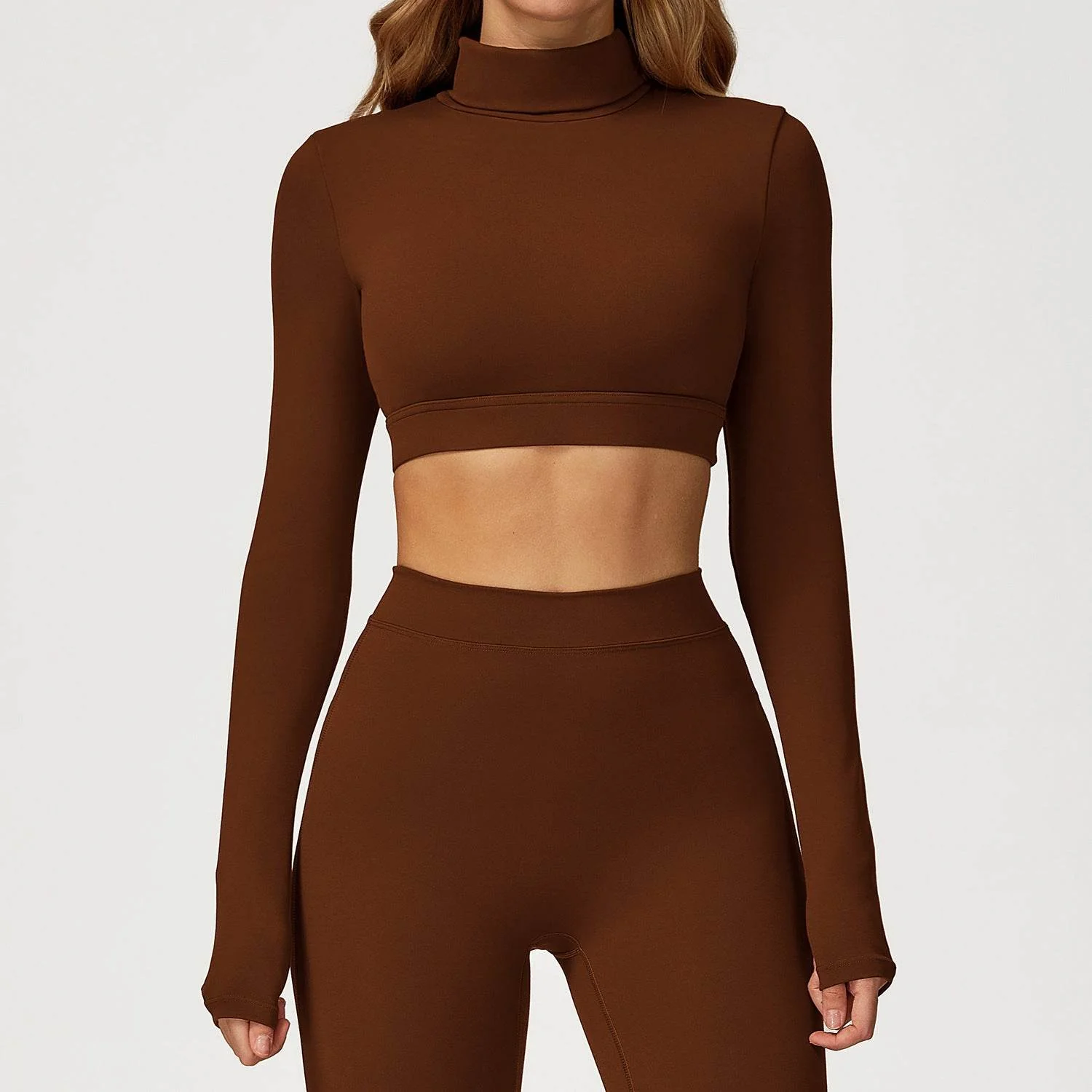 Backless Turtleneck Crop Top Long Sleeve Yoga T-Shirt - Artadvier