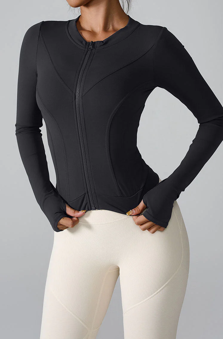 Slim Fit Workout Jacket Full Zip Long Sleeve Athletic Coat - Artadvier