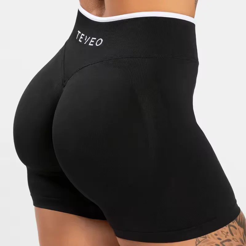 TEVEO Women's Seamless Gym Solid Sports Ignite Short White Waist Tight High Waist Hip Lifting Yoga Pants Running Sports Shorts - Artadvier