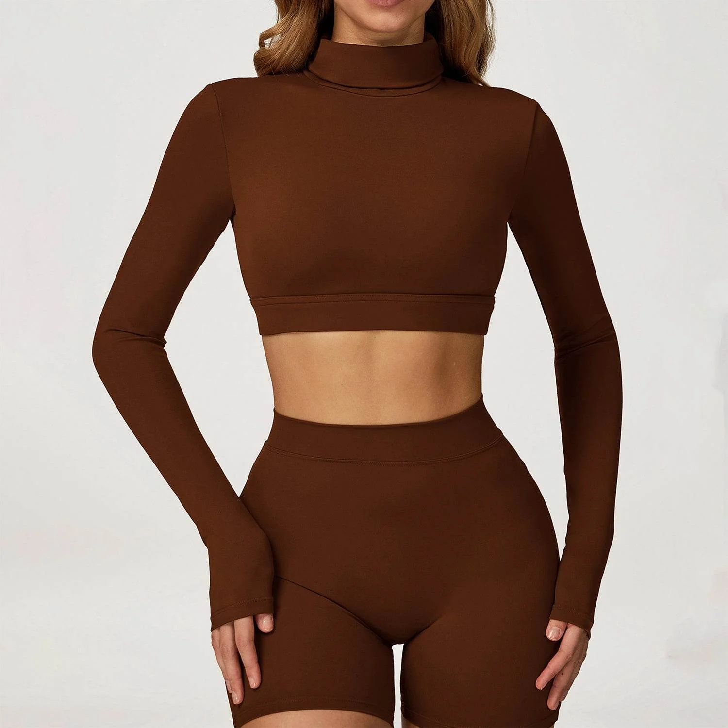 Backless Turtleneck Crop Top Long Sleeve Yoga T-Shirt - Artadvier