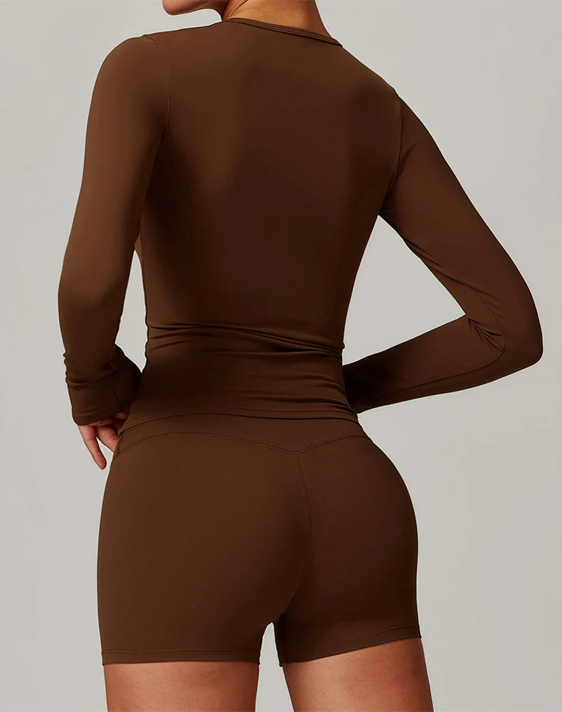 Crewneck Long Sleeve Shirt Basic Tees Slim Fit Crop Tops - Artadvier