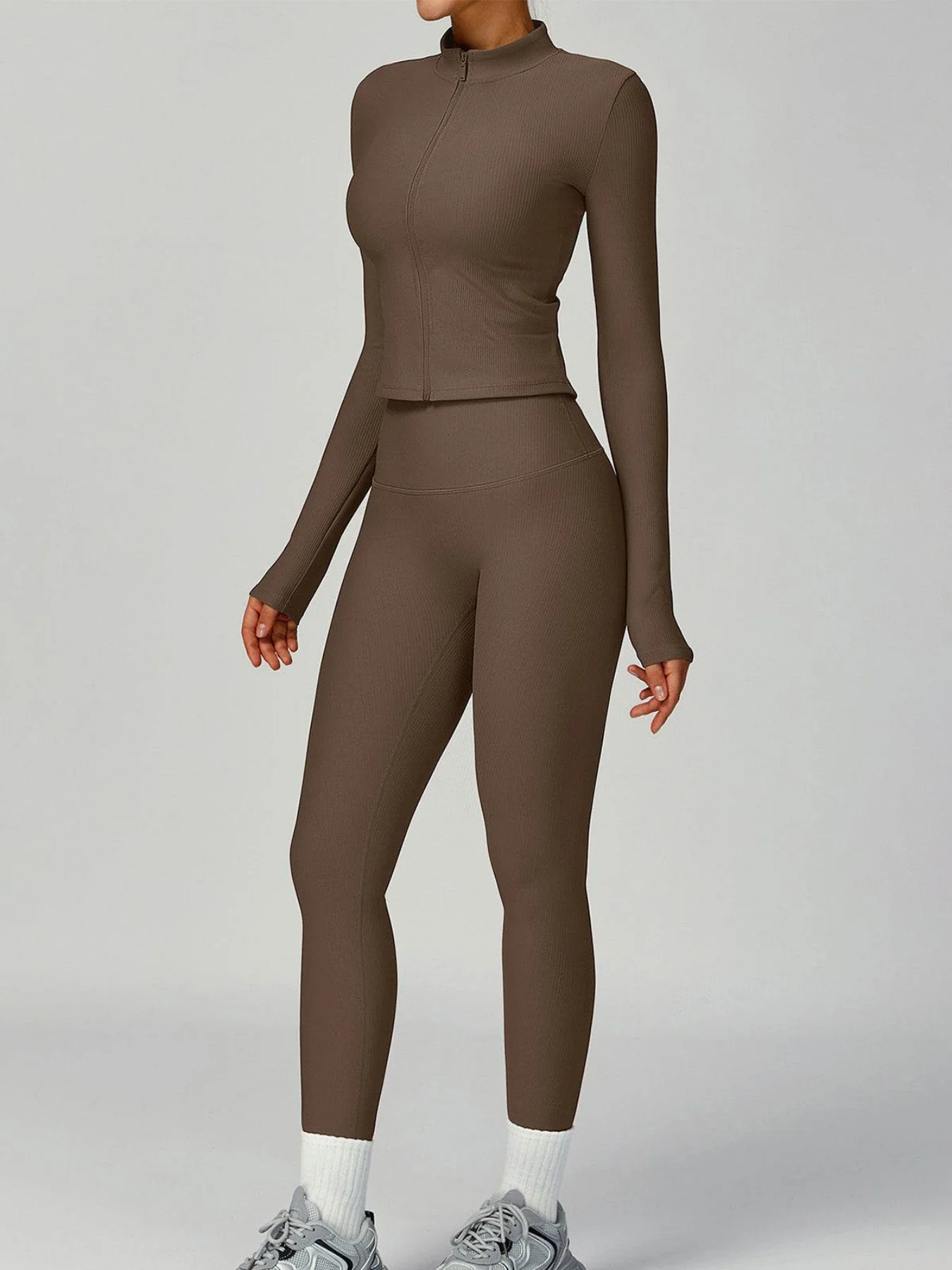 Ribbed Activewear Set with Running Jacket and Legging - Artadvier