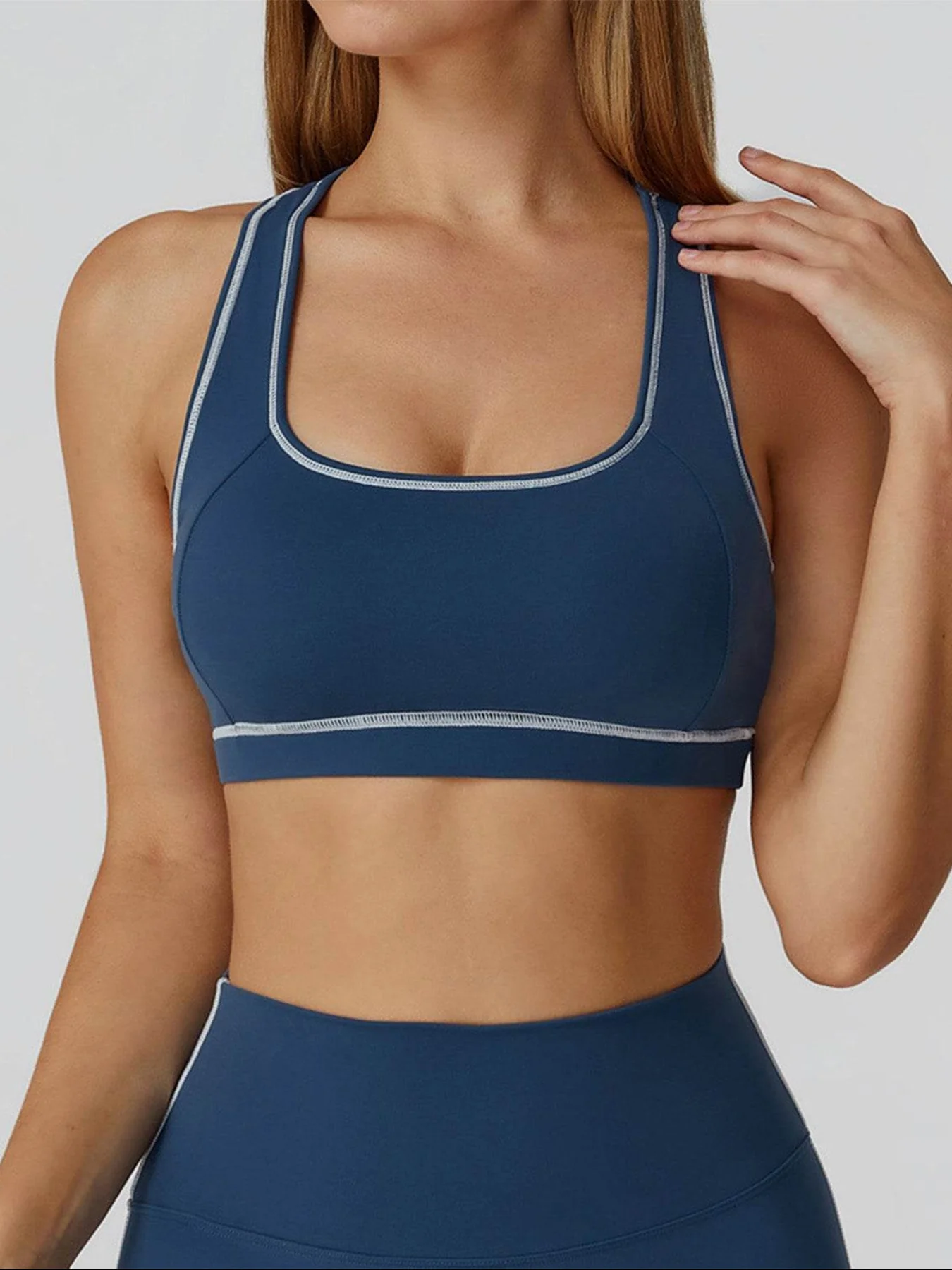 Color Block Racerback Sports Bra with Removable Pads - Artadvier