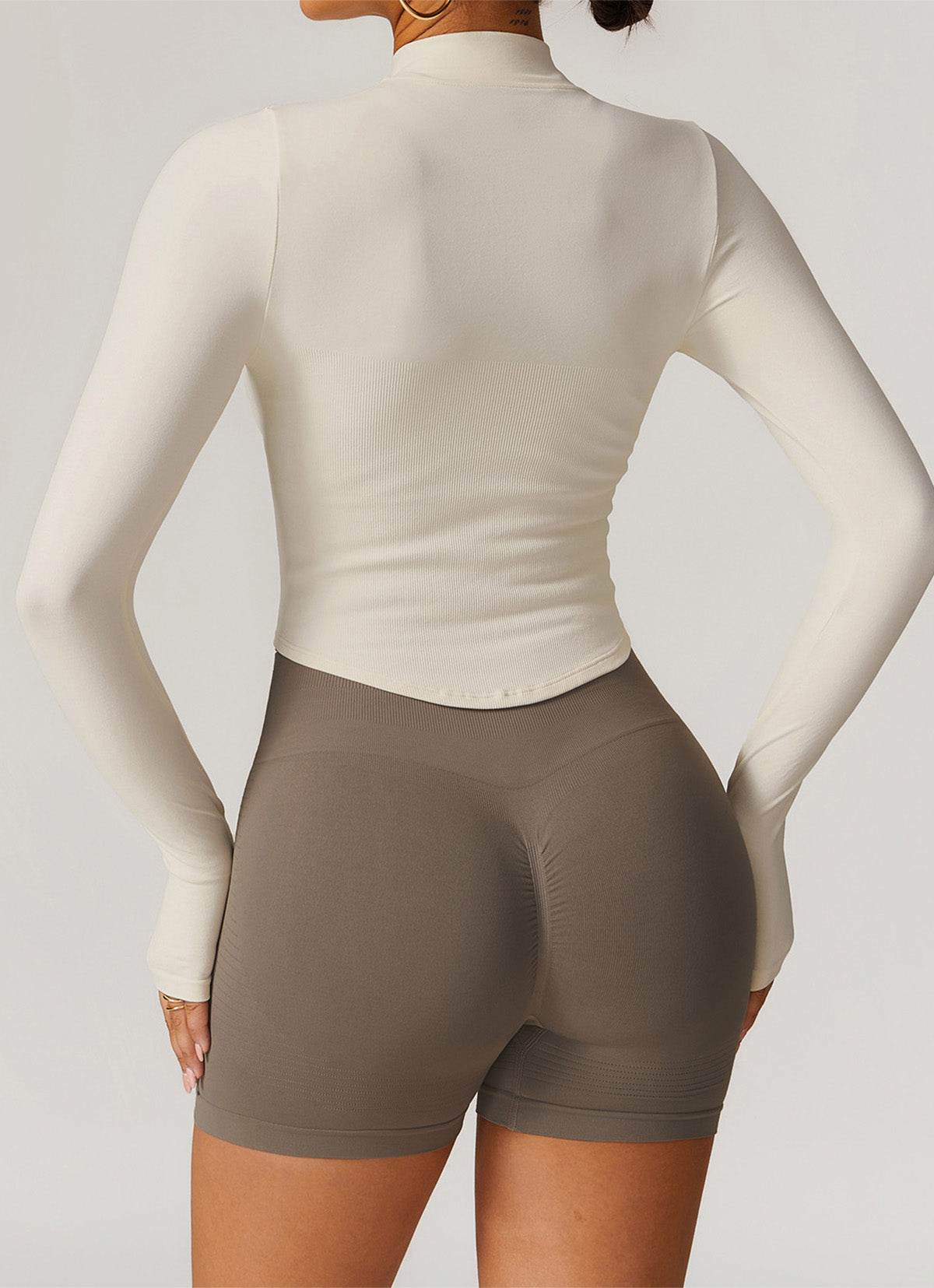 Full Zip Cropped Workout Jacket with Thumb Holes - Artadvier