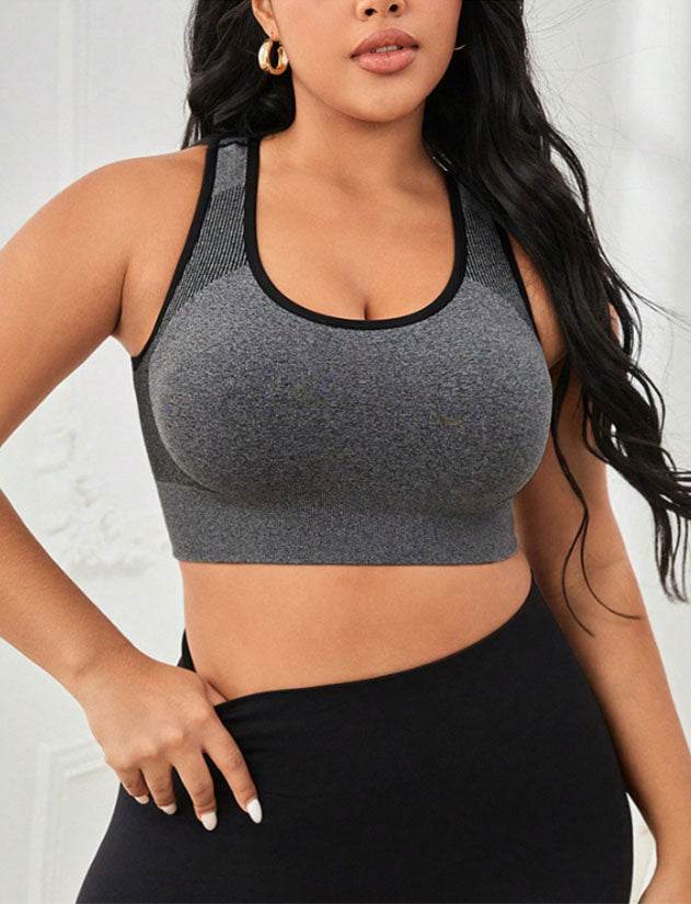 Plus Size U Neck Sports Bra with Stretch Fabric - Artadvier
