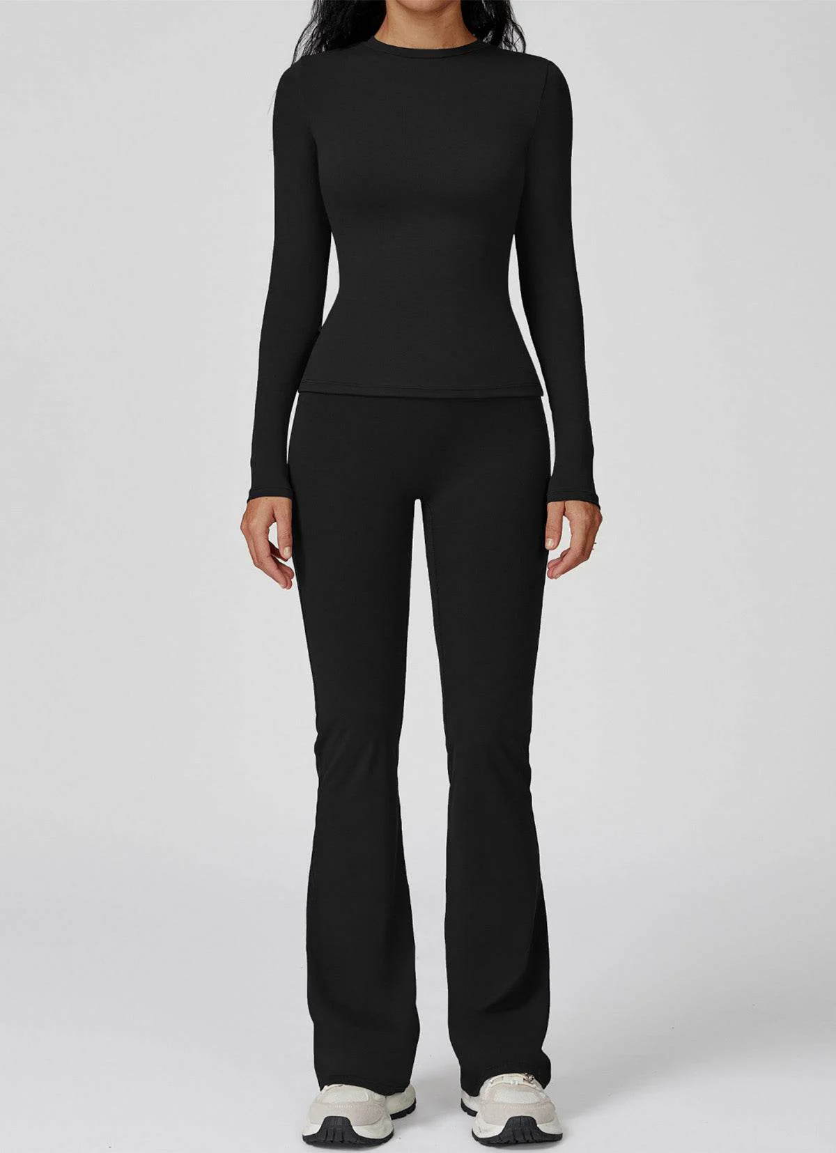 Sports Wear with Long Sleeve T-Shirt and Flared Leg Pants - Artadvier