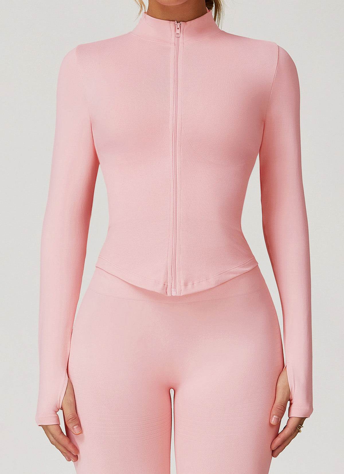 Full Zip Cropped Workout Jacket with Thumb Holes - Artadvier