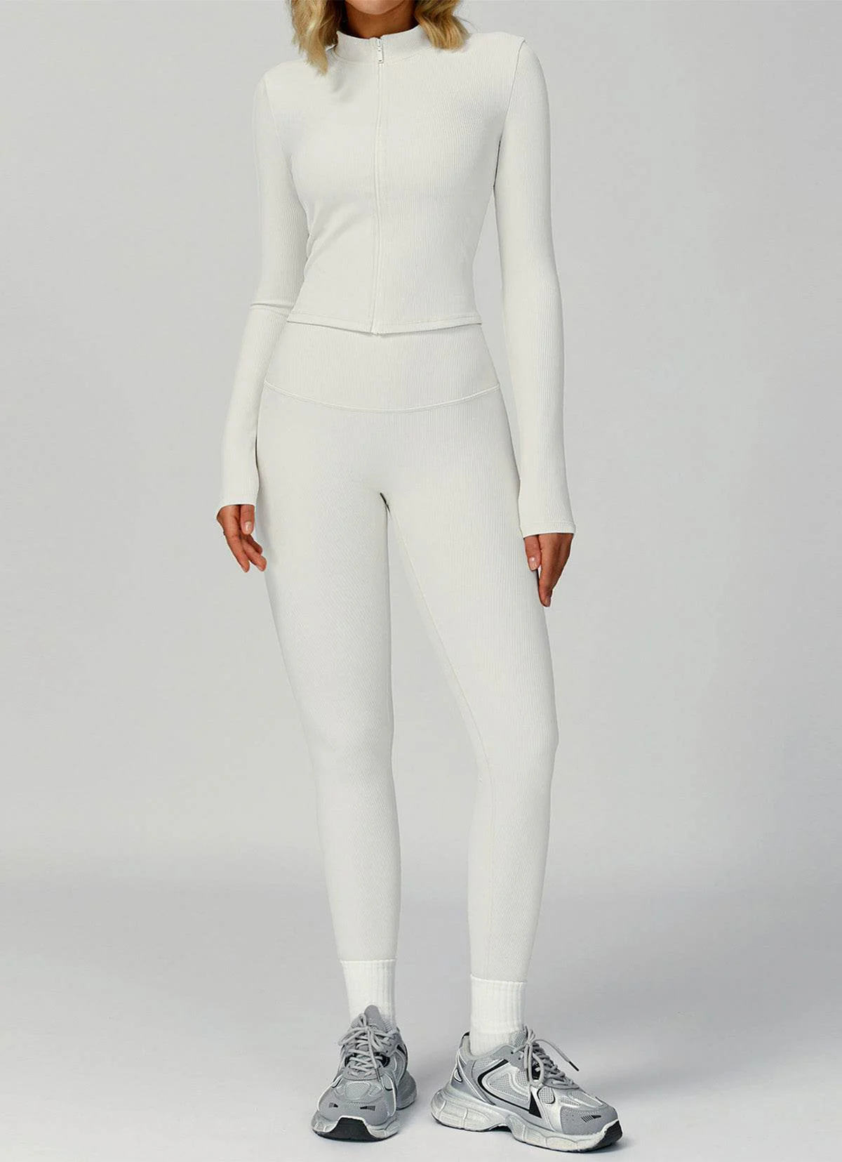 Ribbed Activewear Set with Running Jacket and Legging - Artadvier
