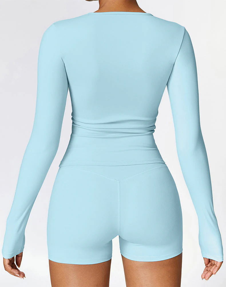 Crewneck Long Sleeve Shirt Basic Tees Slim Fit Crop Tops - Artadvier