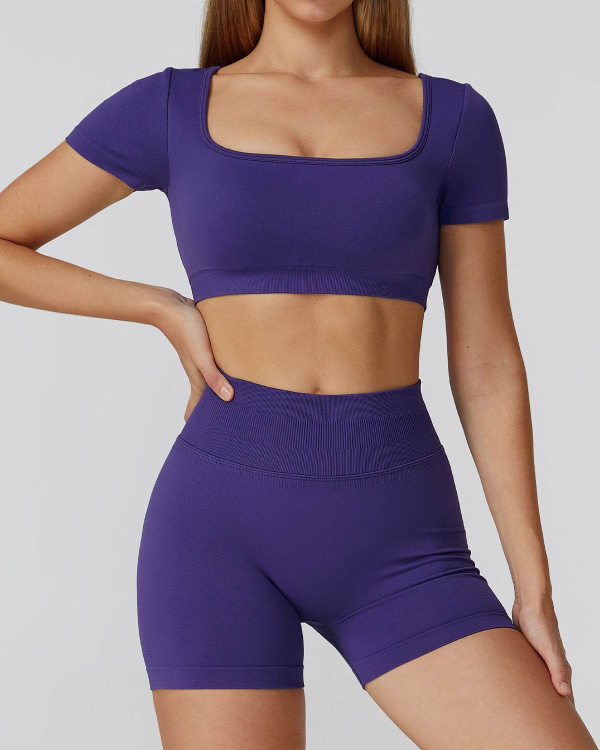 Athletic Wear with Short Sleeve Crop Top and Short - Artadvier