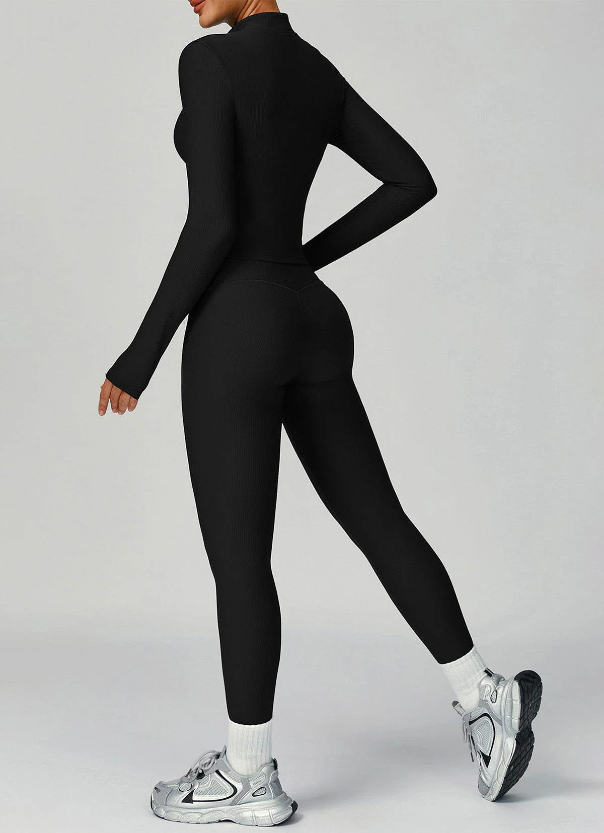 Ribbed Activewear Set with Running Jacket and Legging - Artadvier