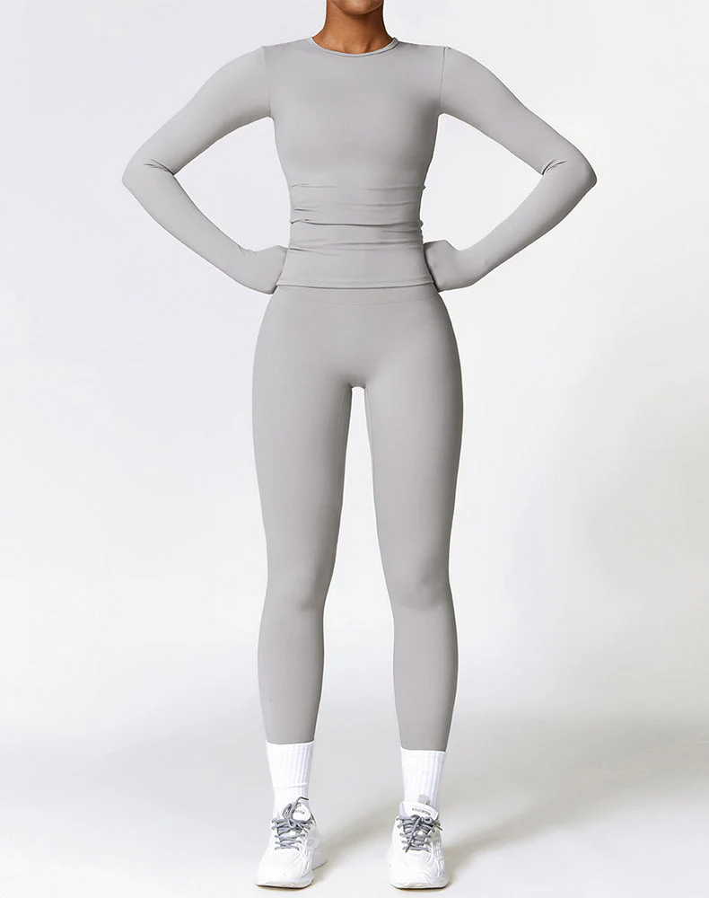 Athletic Wear with Long Sleeve Slim Fit T-Shirt and Legging - Artadvier