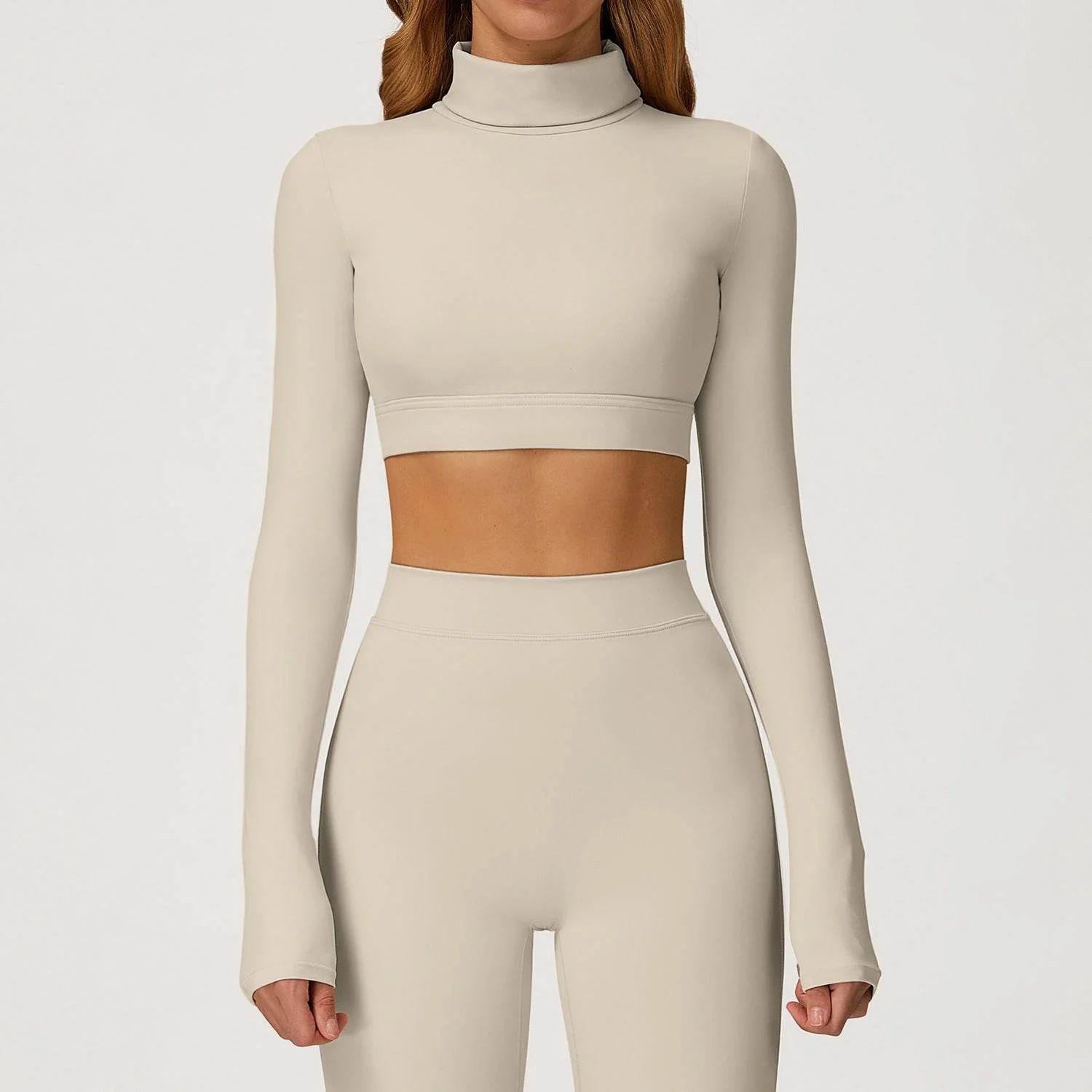 Backless Turtleneck Crop Top Long Sleeve Yoga T-Shirt - Artadvier