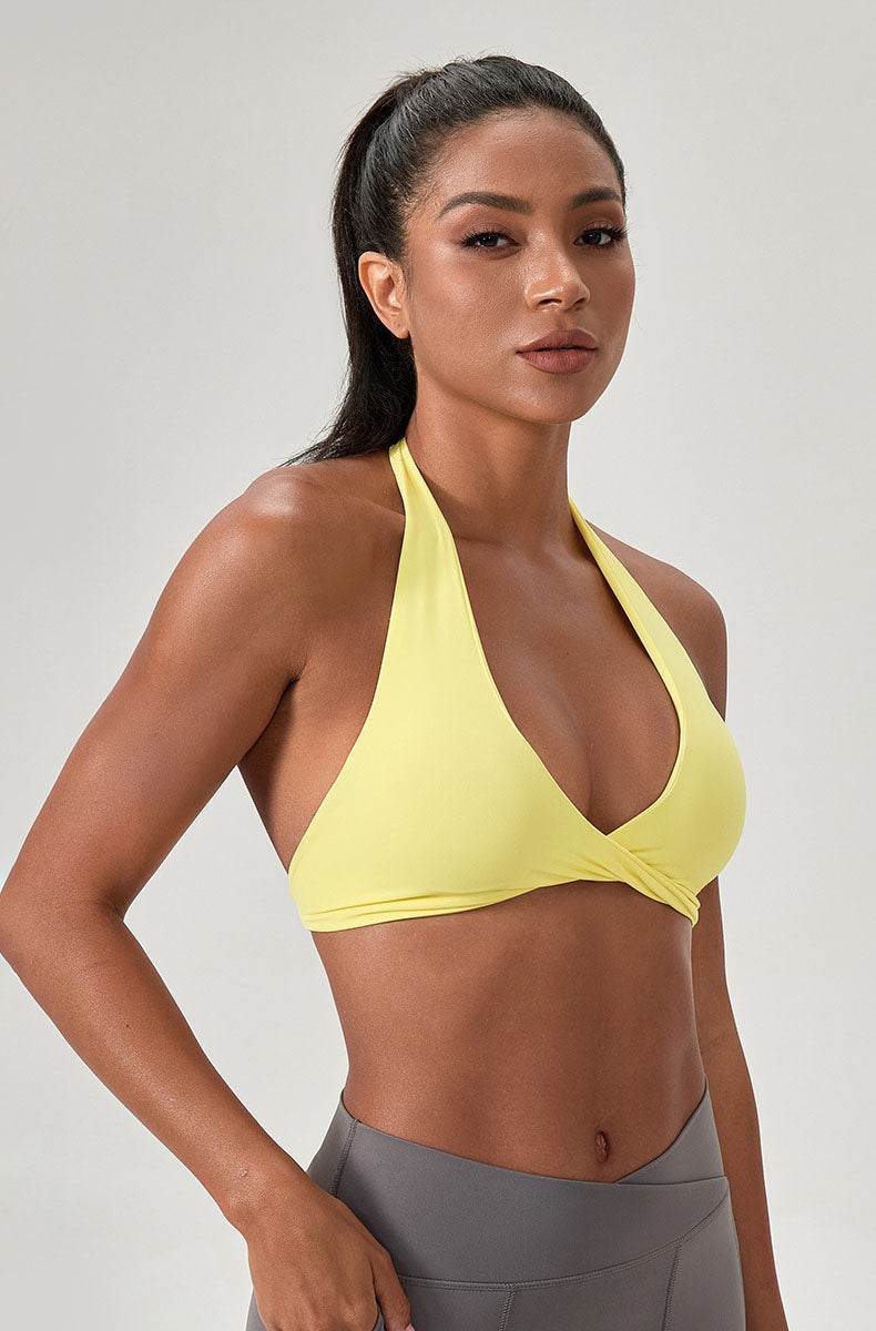Twist Front Halter Straps Sports Bra - Artadvier