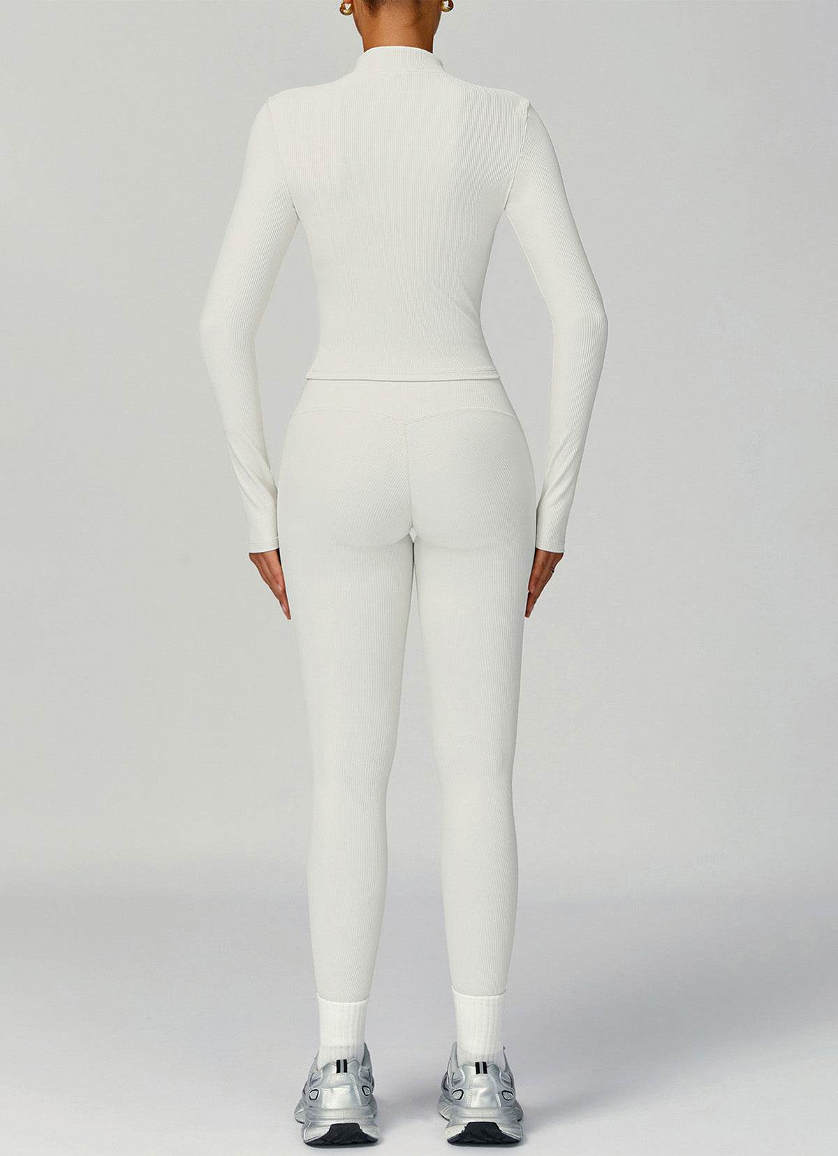Ribbed Activewear Set with Running Jacket and Legging - Artadvier