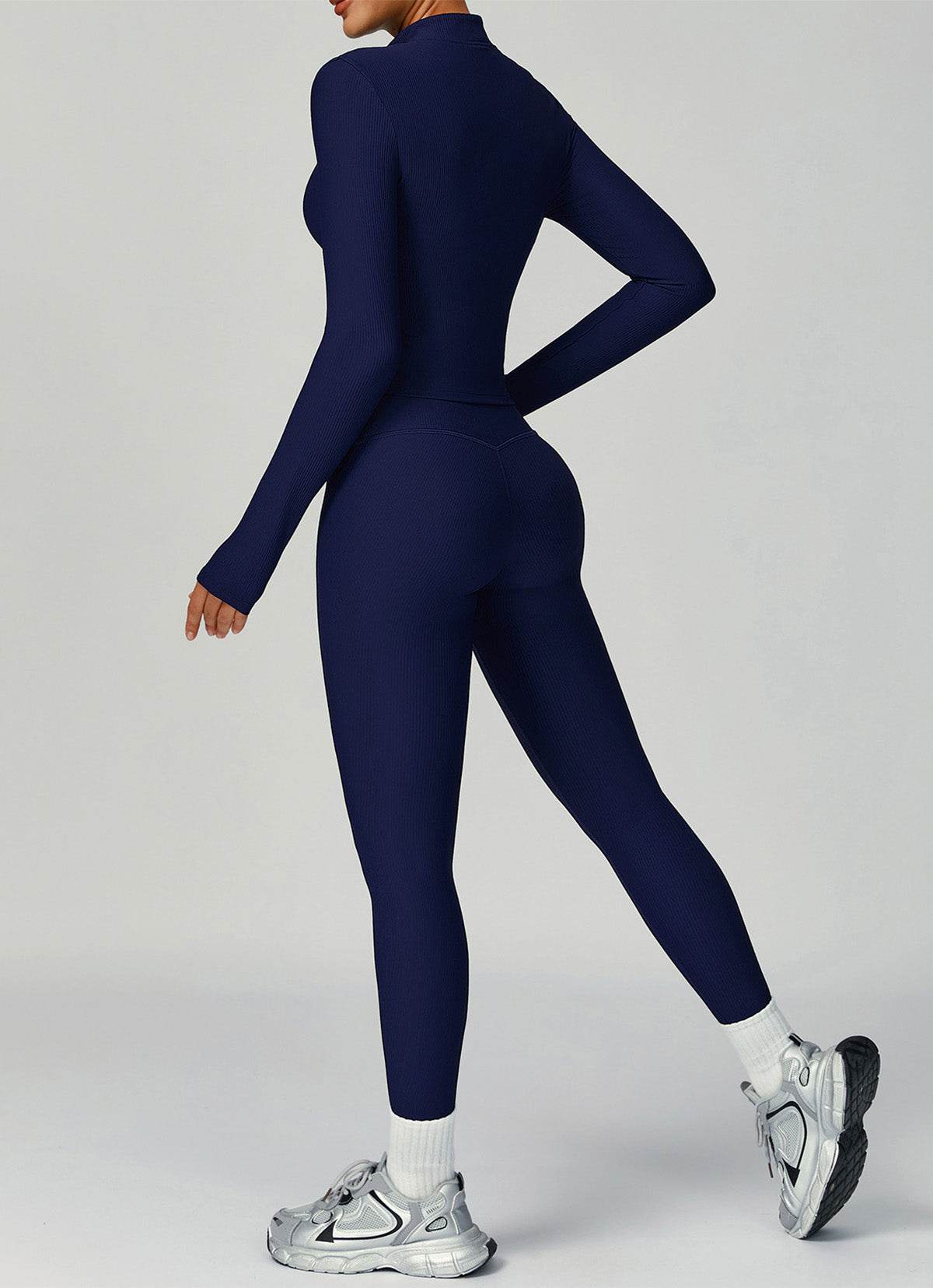 Ribbed Activewear Set with Running Jacket and Legging - Artadvier